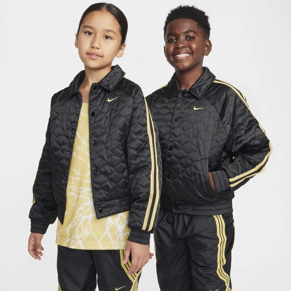 Nike Black Quilted Jacket with Gold Details Size Youth L.